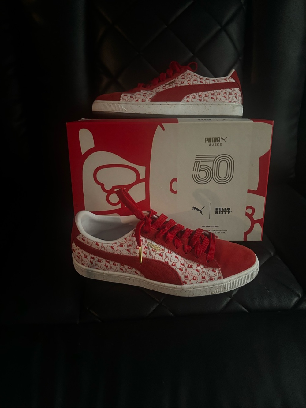 Puma Men's Red/White Hello Kitty Suede Sneakers